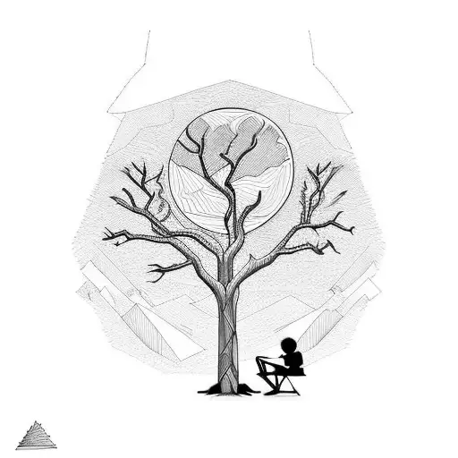 A Child Sitting On A Dead Tree Watching A Sunset