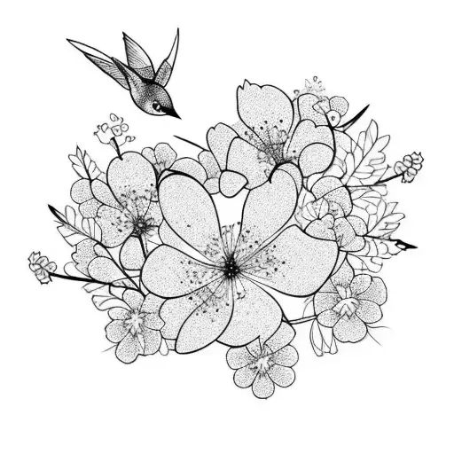 Japanese Cherry Blossom With Hummingbird