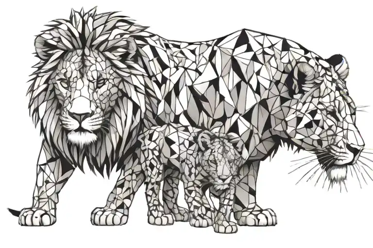 Lion And Lioness With Her Cub