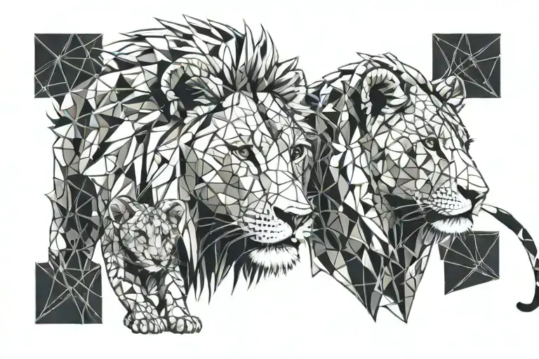 Lion And Lioness With Her Cub Playing