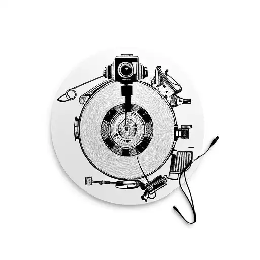 A Dj Turntable With Sport Equipment As The Vinyl Records