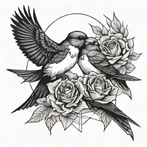 Swallows With Rose