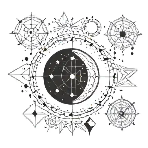 Minimalistic Geometry Ornaments Moon Stars Lines Dots