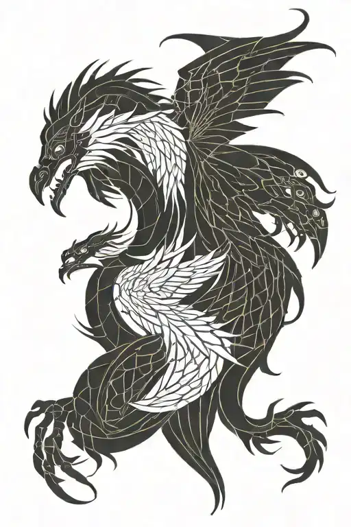 Phoenix And Dragon Emerging Like Davinci Creation Paint