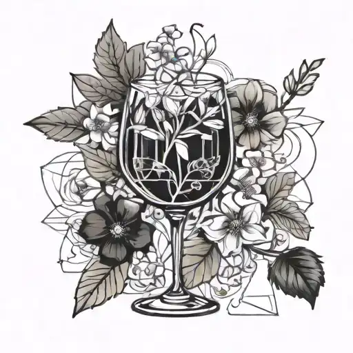 Wine Glass And Birth Flowers Of May And August Birth Flower