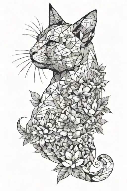 Cat Flowers Line Work