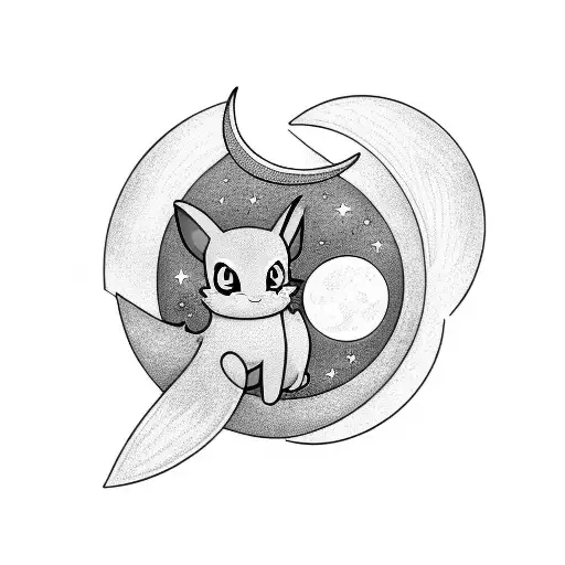 Umbreon Looking At A Crescent Moon
