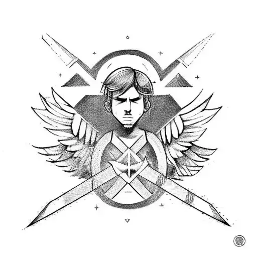 Male Angel With A Sword And Geometric Forms