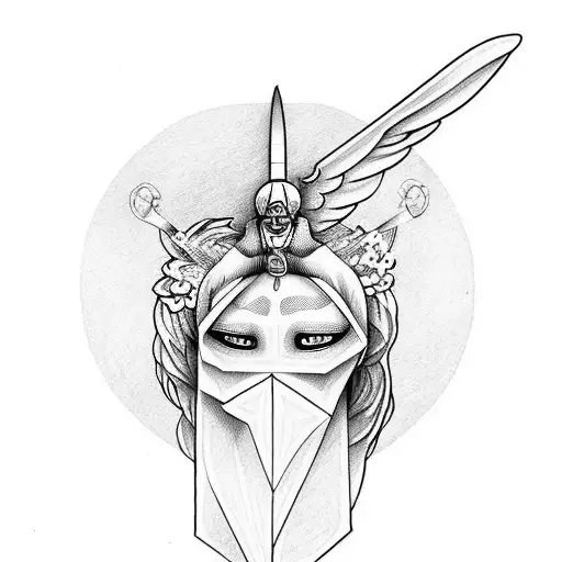 Angel With No Face And A Sword And Geometric Forms