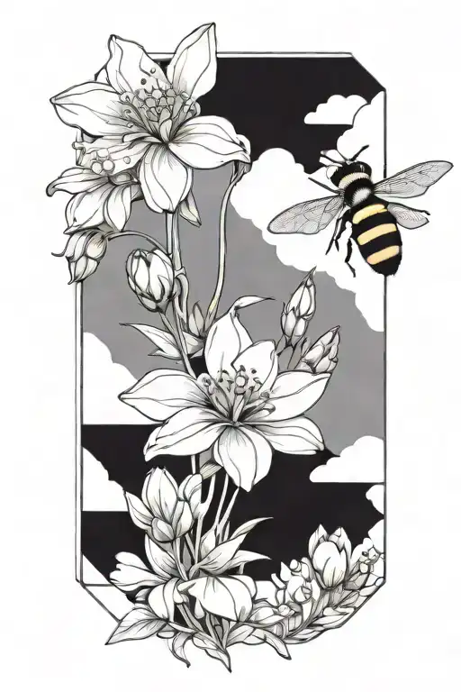 Lupinis Long Clusters Of Flowers With A Bee Flying