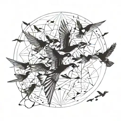 Small 5 Bird Flying Together Right