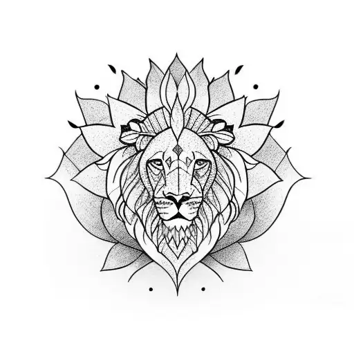 Lion Sideways With Lotus Flower