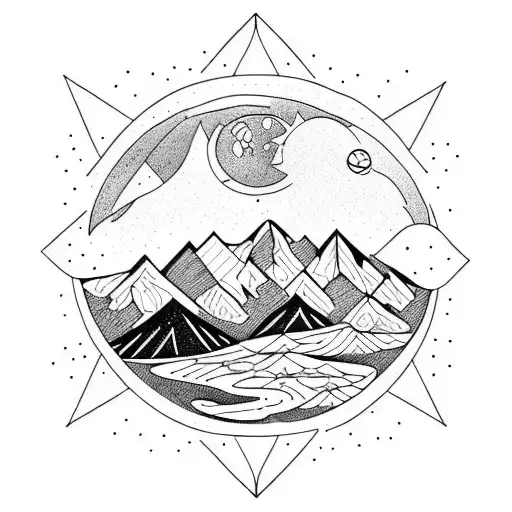 Moon In Front Of Mountains