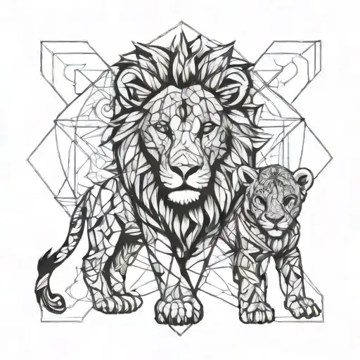 Cute Baby Lion Play With A Calf