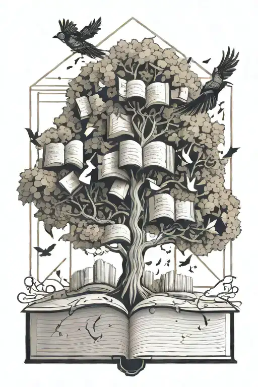 Tree Book And Birds Flying