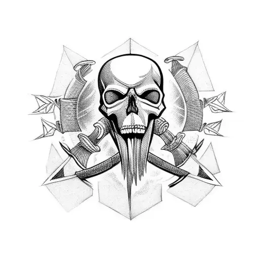 A Skull With Three Swords Going Through Its Head With The Saying Fear No Evil In Words