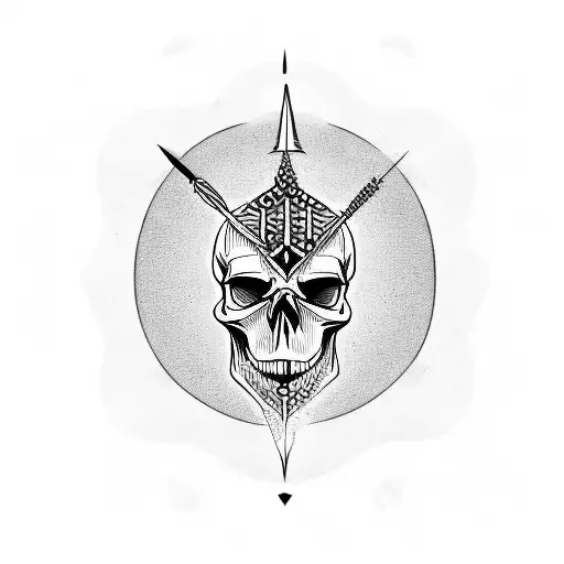 A Skull With Three Daggers Going Through Its Head With The Saying Fear No Evil In Words