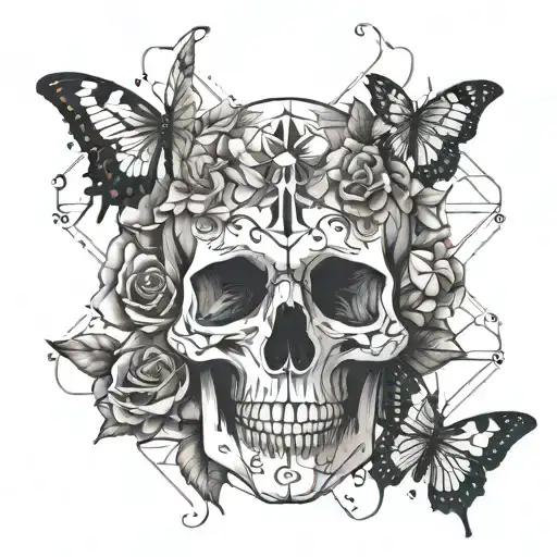 Skull And Roses And Butterflies