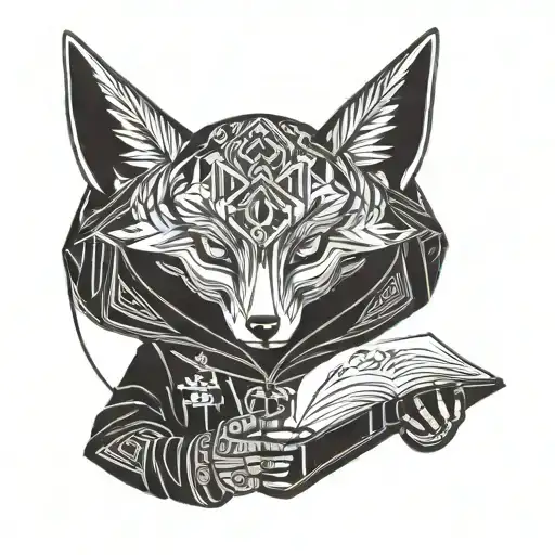 Kitsune Black Hood Holding A Book