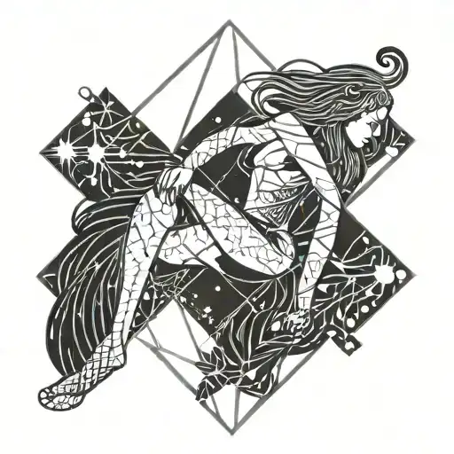 Virgo Constellation Intertwined With Woman