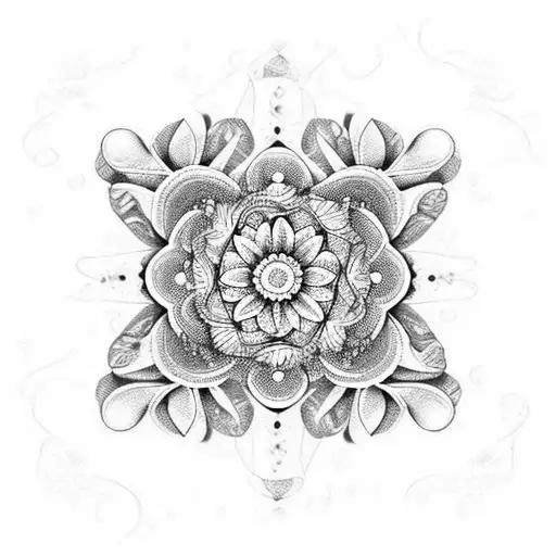 An Intricate Floral Design With Beach Elements Like Seashells And Waves