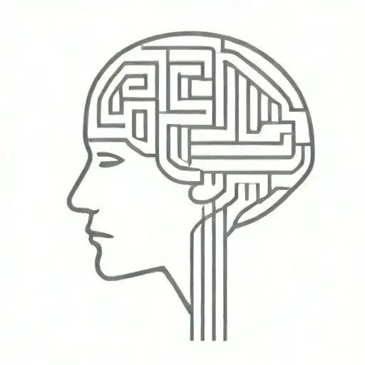 A Simple Minimalist Line Drawing Of A Brain As An Elaborate Maze With Offshoots