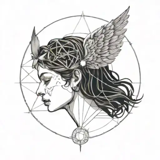 An Angel Who Closes Her Eyes And Above Her Head Is The Solar System