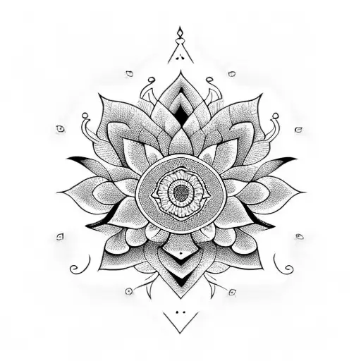 Neck Floral Lotus With Hindu Geometric Pattern