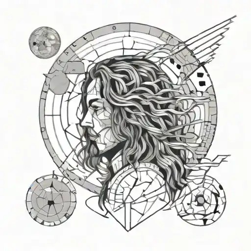 Fragmented Moon With A Long Hair Man Watching Sky