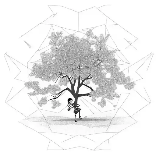 A Dead Tree With A Little Boy On A Swing