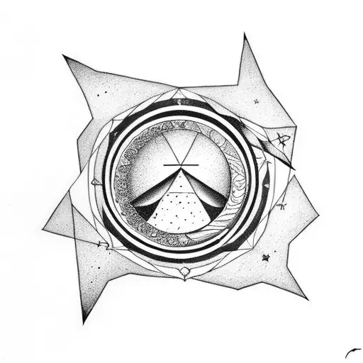 A Half Moon With Two Saturn's Ring And Some Stars