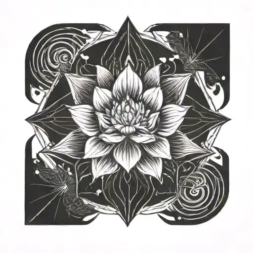 Moon Night Lotus Flower Prosperous People In A Heavy Metal Style