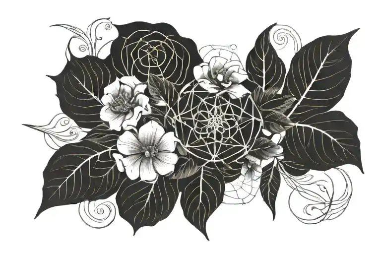 Young Yang Symbol With Flowers And Leaves