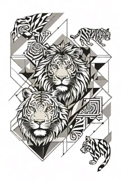 Lion And Tiger Surrounded