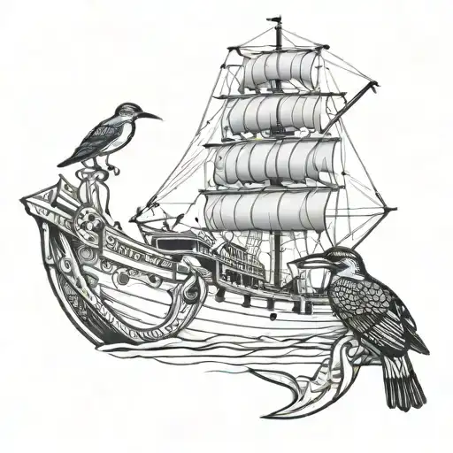 Pirate Ship With Kingfisher Perched