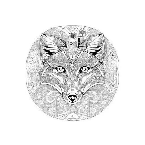 An Intricate Circuit Board Design With A Fox Surrounded By Magical Symbols