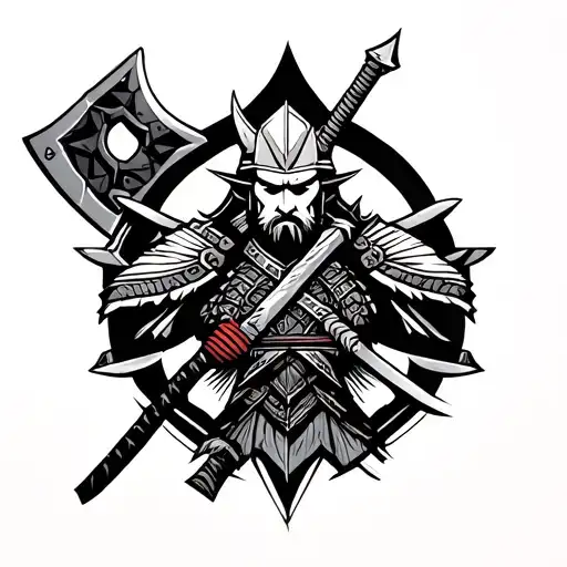 Samurai Ronin With Sesir Viking Ax Ax