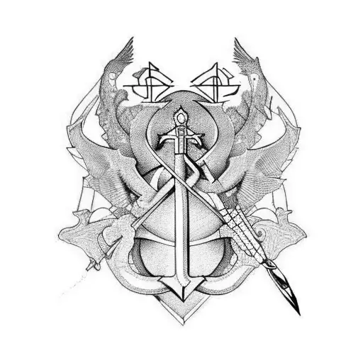 Scales Of Justice Intertwined With Hunting Symbols