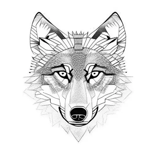 Wolf Head Half Realistic Half Line Abstract