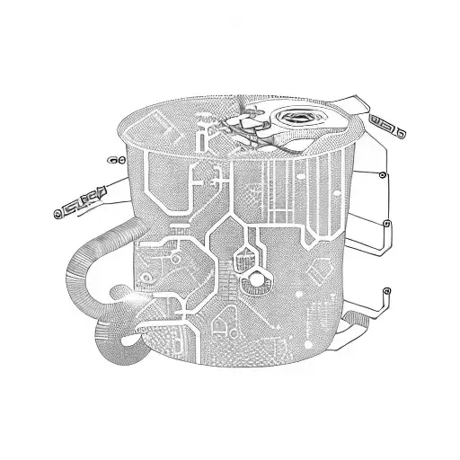 A Coffee Mug With Technology-themed Patterns And Circuitry