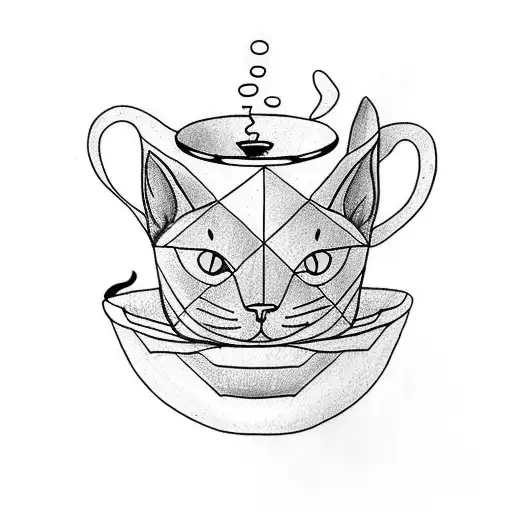 A Coffee Cup With A Sketch Of A Black Cat Swimming In It