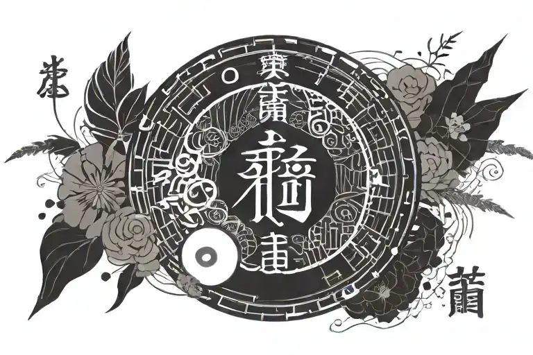 Written Friends And Family Inside An Enso Circle With The Kanji Of Its Meaning Underneath