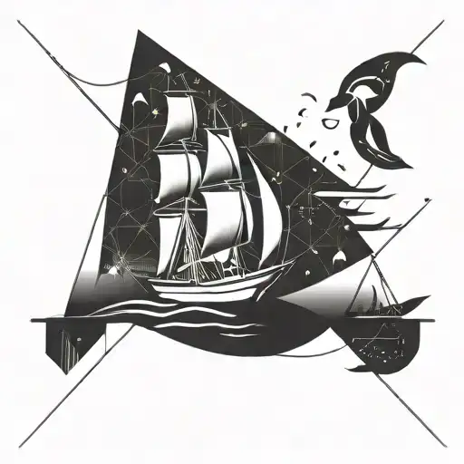 Sail Boat Sailing With Bird Overhead At Night Sky