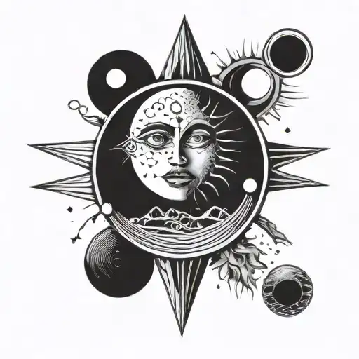 The Moon And The Sun Are One Esoteric Vibe Tatto Face On Sun And Eye On Moon Minimalism Round