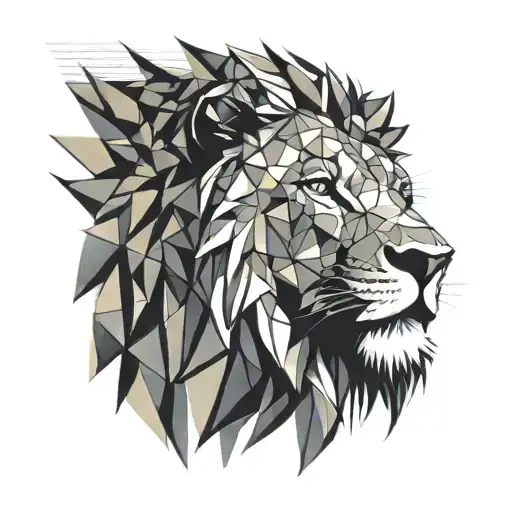 Masculine Roaring Geometric Lion Head With Water Color Effect