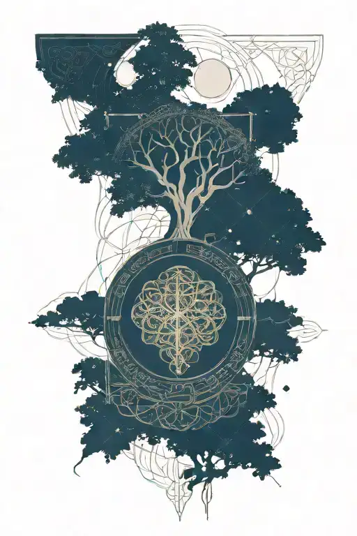 Celtic Tree Of Life With Solar System At The Top Half And Celtic Cross At The Bottom