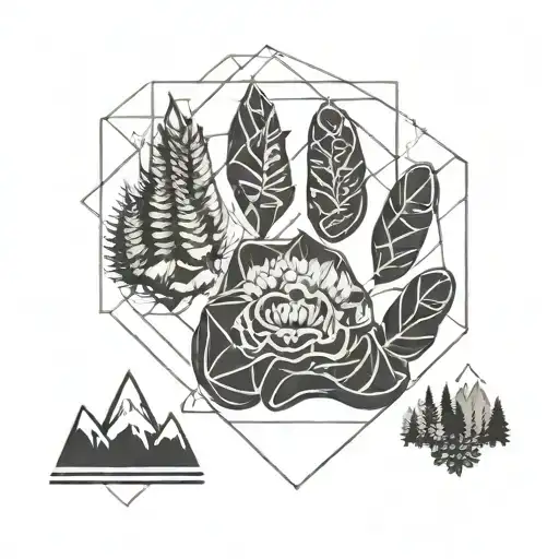 Paw Print With Nature Elements Like Mountains