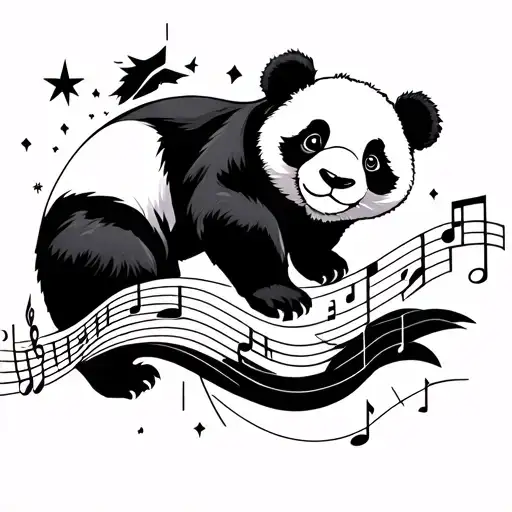 Fusion Of A Panda With Musical Notes And A Shooting Star