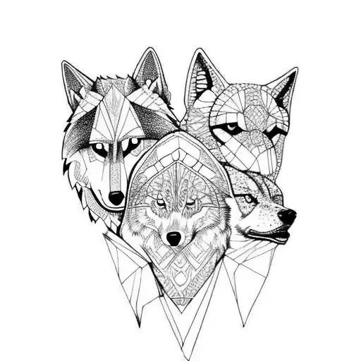 Tribal Wolf With 3 Pups