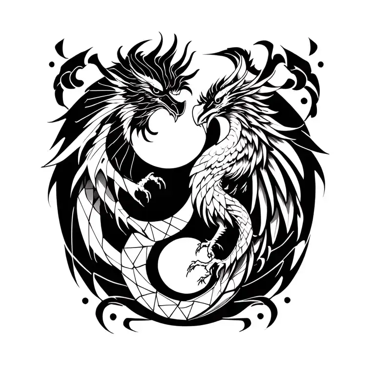 Dragon And Phoenix Forming Ying Yang Symbol